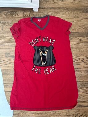 Lazy One Black Bear Diner Night Gown Red 'Don't Wake The Bear' Nightshirt